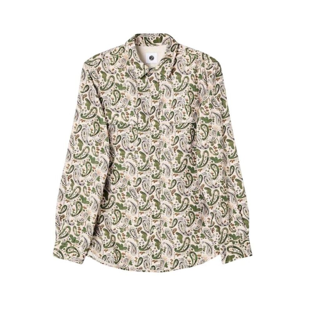 Pretty Green Mens Paisley Regular Button-Down Shirt / Stone